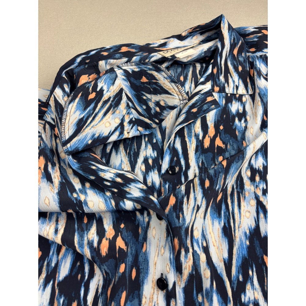 Vintage Donnkenny Classics Blouse Womens Blue Abstract Ikat Watercolor Shirt XL - Picture 6 of 7